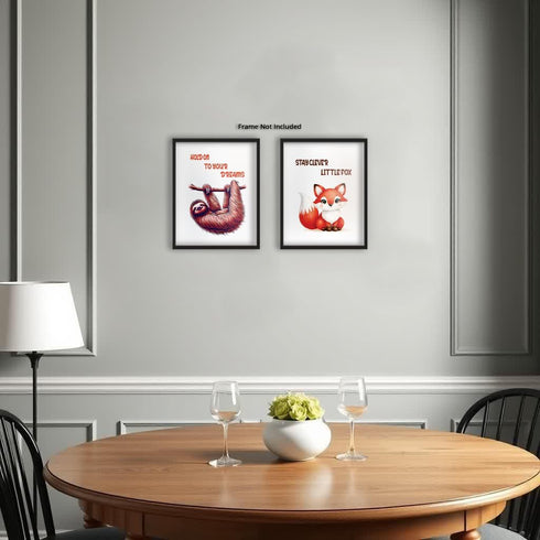 Posterizer 2 pcs-cute fox and sloth Inspiring Sayings-Kids Room Art-Gift For Animal Lovers-Decor for nursery toddlers kids room- unframed wall art...